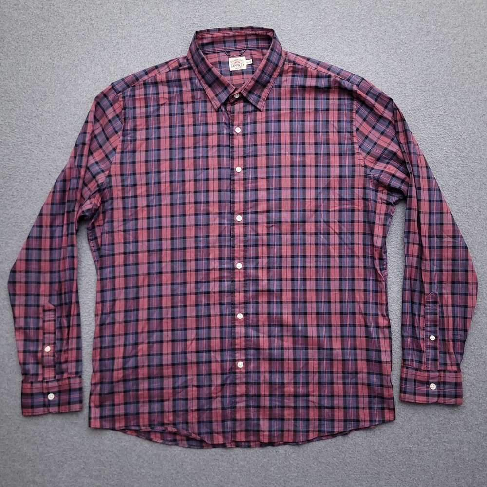 Faherty Button Up Shirt Mens XXL Supima Performance Stretch Purple Plaid
